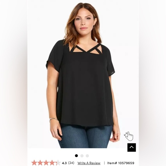 Torrid Black Georgette Cage Front Cutout Blouse - Picture 3 of 11